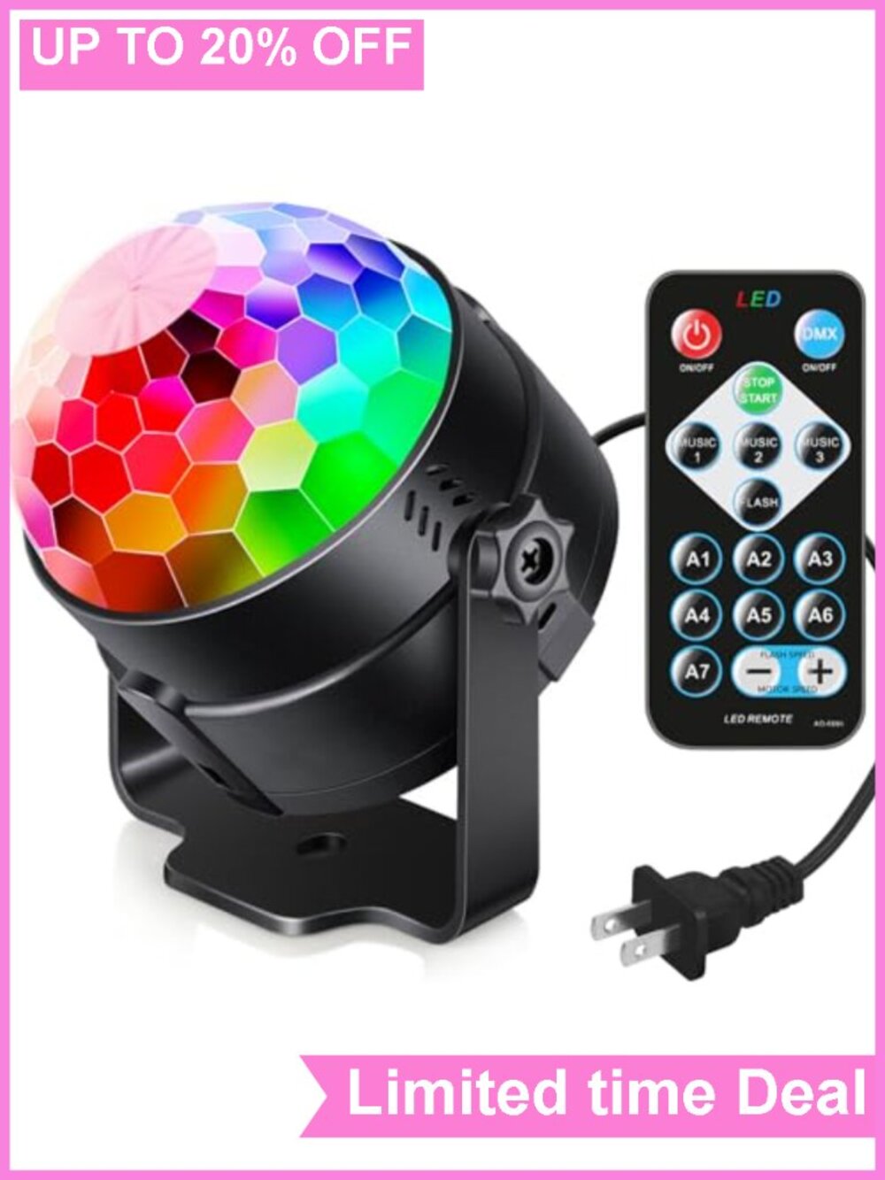 Sound Activated Party Lights with Remote Disco Ball Strobe Stage Light